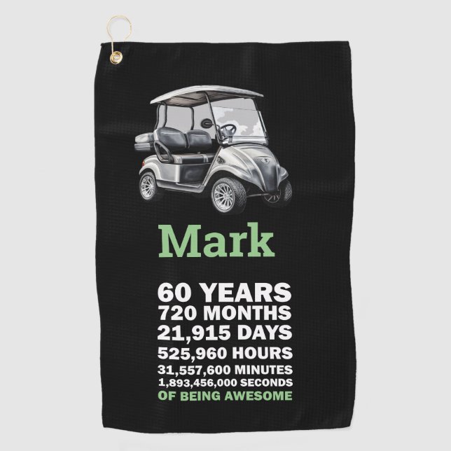  Golfer 60th Birthday with golf cart Golf Towel (Front)