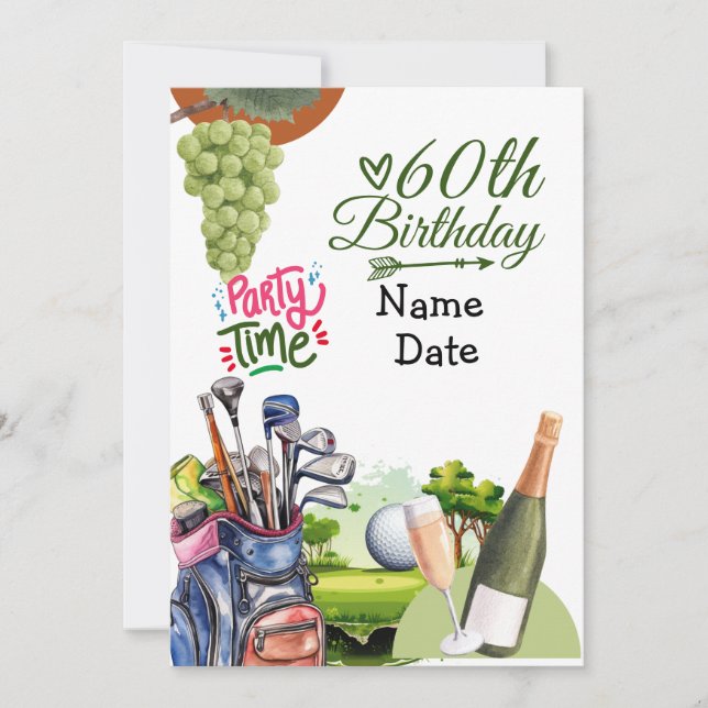 Golfer 60th Birthday with golf cart Save the Date Invitation (Front)