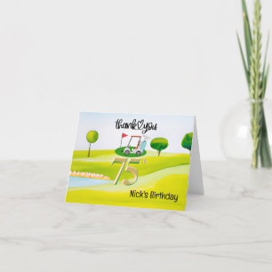 Golfer 75th Birthday on golf course Thank You Card
