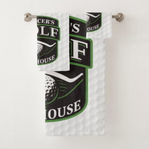 Golfer ADD NAME Player Golf Ball Club Clubhouse Bath Towel Set