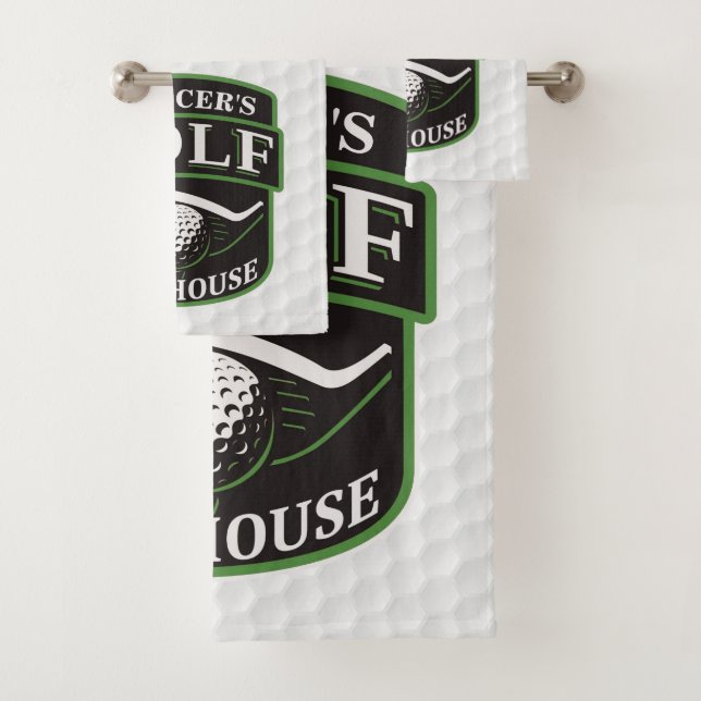 Golfer ADD NAME Player Golf Ball Club Clubhouse Bath Towel Set (Insitu)