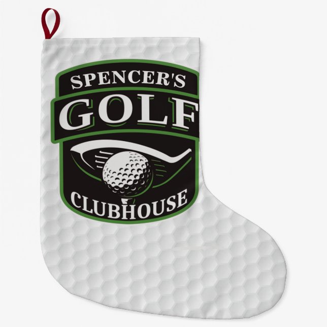 Golfer ADD NAME Player Golf Ball Club Clubhouse Large Christmas Stocking (Front)