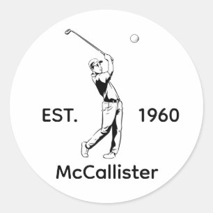 Golfer and Personalized name and year Classic Round Sticker