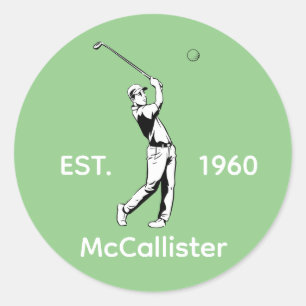 Golfer and Personalized name and year Classic Round Sticker