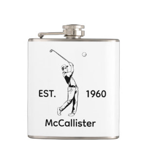 Golfer and Personalized name and year Hip Flask