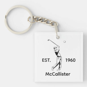 Golfer and Personalized name and year Keychain