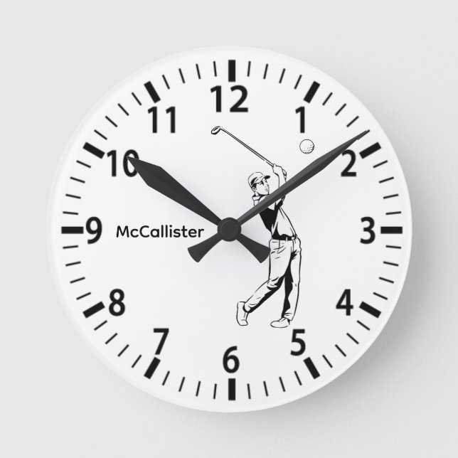 Golfer and Personalized name and year Wall Round Clock (Front)