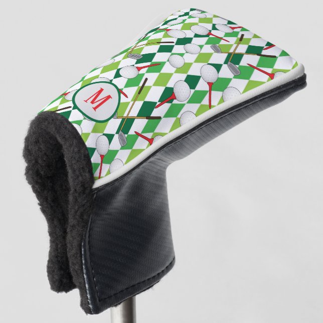 Golfer Argyle Patterned Monogrammed Golf Head Cover (3/4 Front)