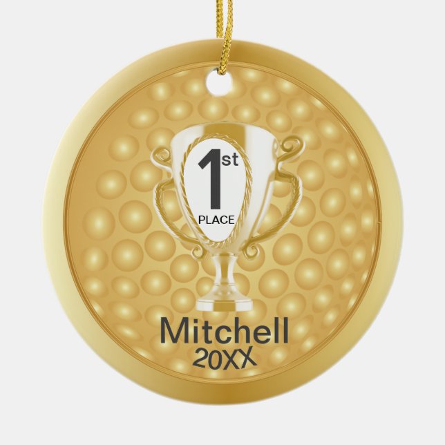 Golfer ⛳ Award - Gold Ceramic Ornament (Front)