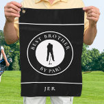 Golfer Best Brother By Par Family Monogram Black Golf Towel<br><div class="desc">Unique custom design features a male golfer silhouette set in a black and white shape bordered with curved text "Best Brother By Par!" in crisp white font. You will also find a modern template for a monogrammed name, initials or custom text. The background is solid black. If you have any...</div>