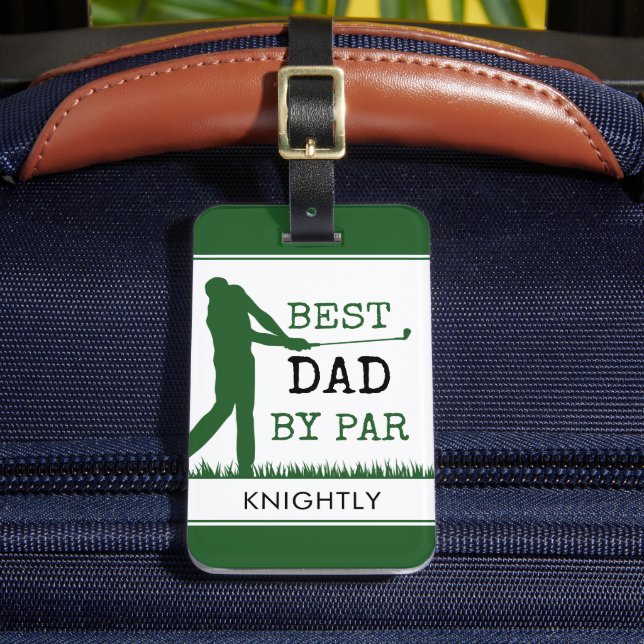 Golfer BEST DAD BY PAR Personalized Luggage Tag (Front Insitu 2)
