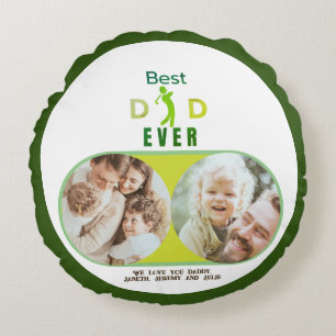 Golfer Best Dad Ever Kids Family Photo Fathers Day Round Pillow