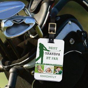 Golfer BEST GRANDPA BY PAR 3 Photo Personalized Luggage Tag