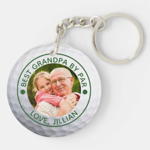 Golfer BEST GRANDPA BY PAR Photo Custom Keychain