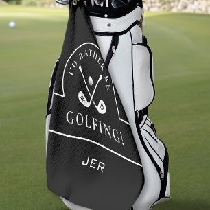 Golfer Black I'd Rather Be Golfing Monogrammed Pro Golf Towel