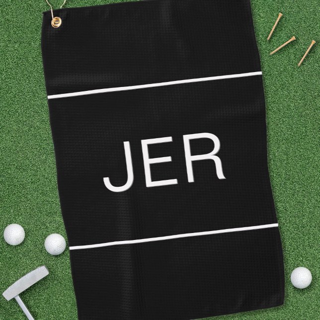 Golfer Black White Monogrammed Initials Sports Pro Golf Towel (Golfer Black and White Custom Monogrammed Initials Sports Pro Golf Towel)