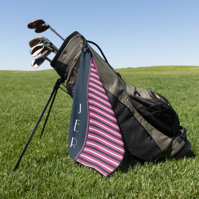 Golfer Blue Pink Monogrammed | Sports Player Golf Towel (Green)