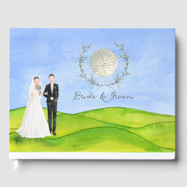 Golfer bride and groom for golfers Wedding  Guest Book (Front)