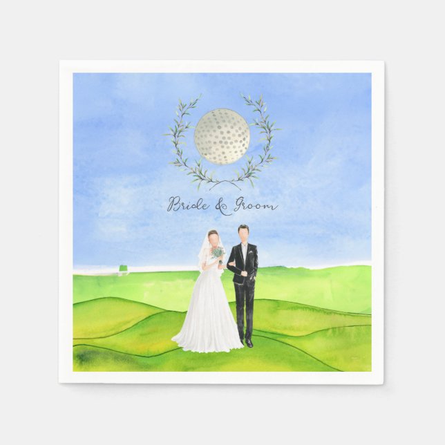 Golfer bride and groom for golfers Wedding Party Napkin (Front)
