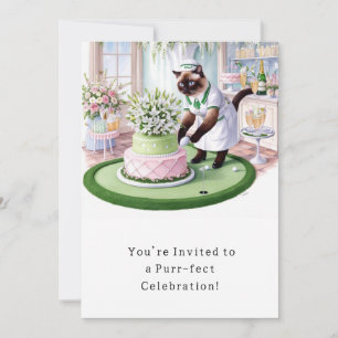 Golfer Cat Birthday Party Invitation card