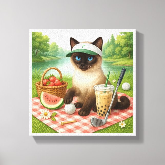 Golfer Cat is Picnic in the Garden  Canvas Print (Front)