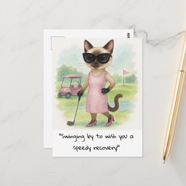 Golfer Cat lovers get well soon speedy recovery Postcard (Front/Back In Situ)