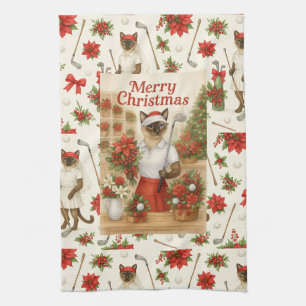 Golfer Cat Woman Christmas themed for animal lover Kitchen Towel