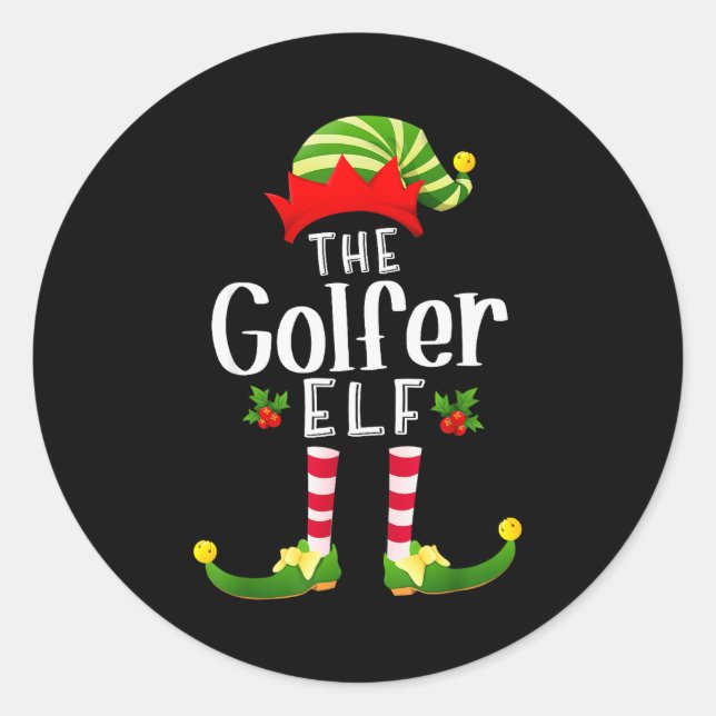 Golfer Christmas Elf Matching Pajama X-mas Party  Classic Round Sticker (Front)