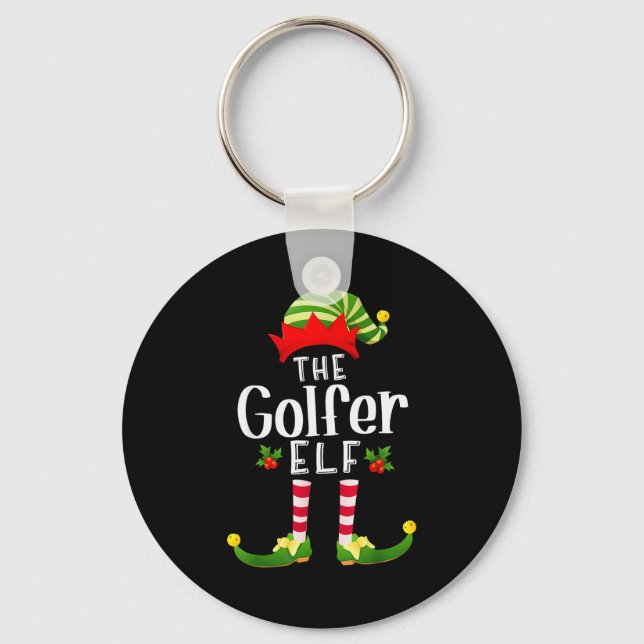 Golfer Christmas Elf Matching Pajama X-mas Party  Keychain (Front)