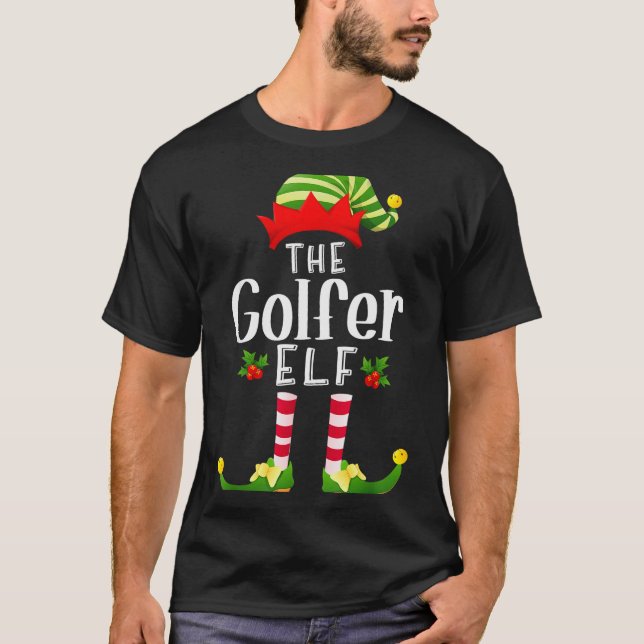 Golfer Christmas Elf Matching Pajama X-mas Party  T-Shirt (Front)