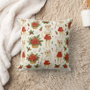 Golfer  Christmas themed for lady golfer cat lover Throw Pillow