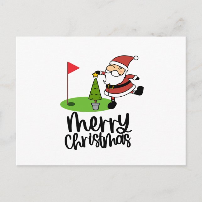 Golfer Christmas with Golf Flag and Santa Claus Holiday Postcard (Front)