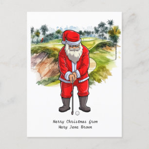 Golfer Christmas with Santa CLAUS  Holiday Postcard