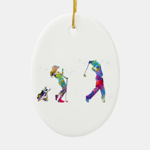 Golfer couple ceramic ornament