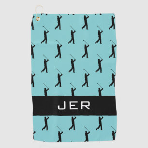 Golfer Custom Monogram Pattern Light Teal Black Golf Towel