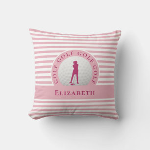 Golfer Custom Monogrammed Name Girly Chic Pink Throw Pillow