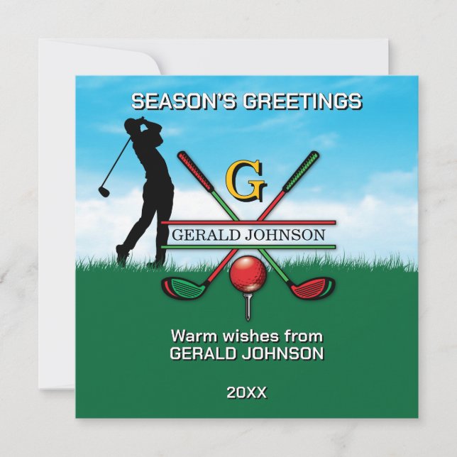 Golfer Customized Christmas Monogram Design Holiday Card (Front)