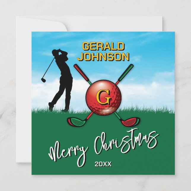 Golfer Customized Christmas Monogram Design Holiday Card (Front)
