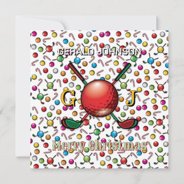 Golfer Customized Christmas Monogram Design Holiday Card (Front)
