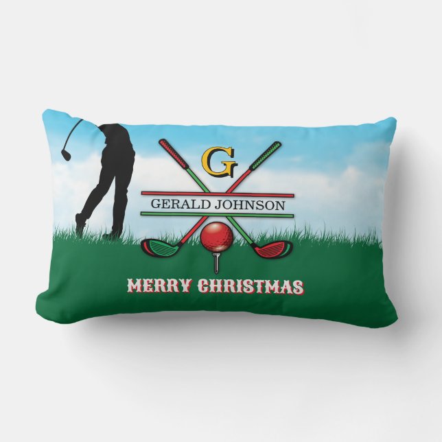 Golfer Customized Christmas Monogram Design Lumbar Pillow (Front)