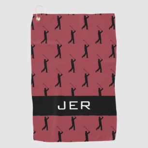 Golfer Customized Monogrammed Pattern Red Black Golf Towel