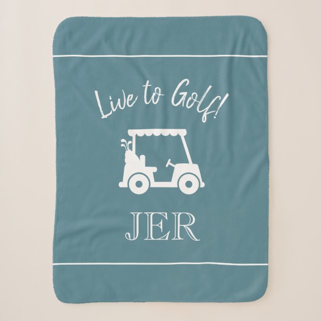 Golfer Cute Golf Cart Monogrammed Initials Green Sherpa Blanket (Front)