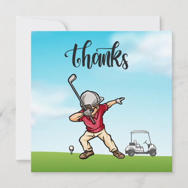 Golfer dabbing on golf course thanks thank you card (Front)