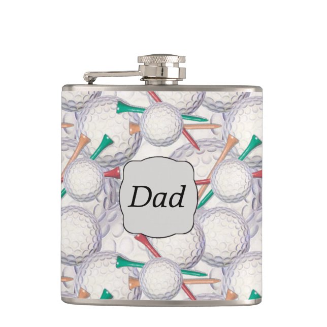 Golfer Dad Golf Balls Pattern Hip Flask (Front)
