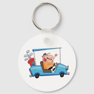 Golfer-drives-golf-cart Keychain