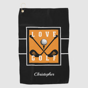 Golfer Fun Golf Lover Name Template Black & Orange Golf Towel
