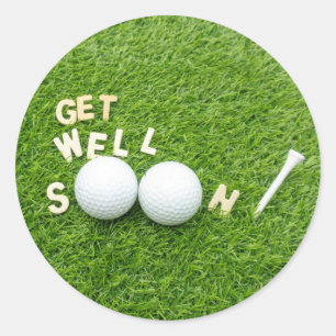 Golfer Get well soon golf balls and tee on green Classic Round Sticker