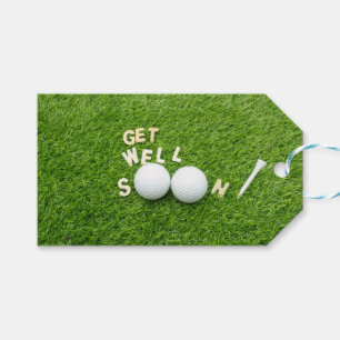 Golfer Get well soon golf balls and tee on green Gift Tags