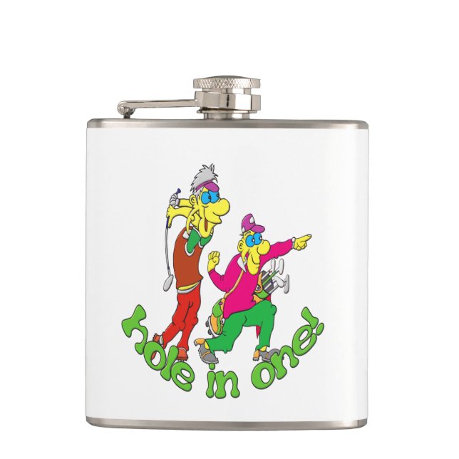 Golfer getting a Hole in one Hip Flask (Front)