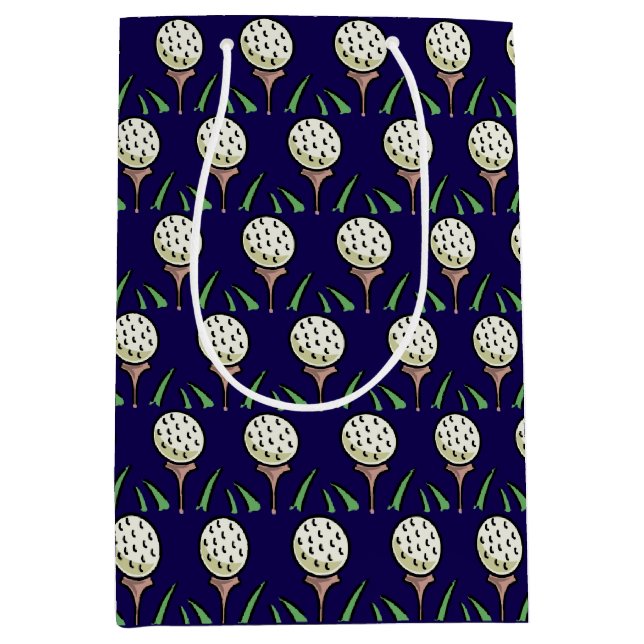 Golfer Gift Oversized Golf Balls Gold Tees Blue Medium Gift Bag (Front)